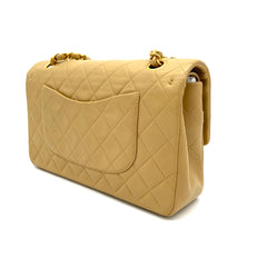 CHANEL Vintage Lambskin Quilted Medium Double Flap Beige