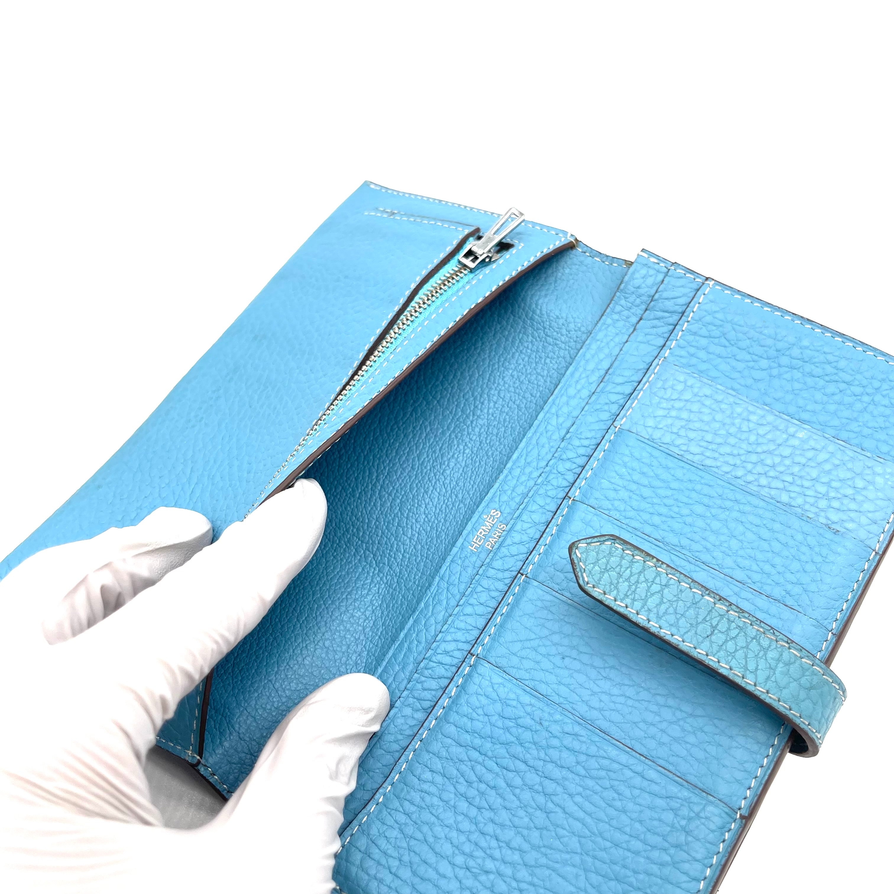 HERMES Chevre Mysore Bearn Gusset Wallet Blue
