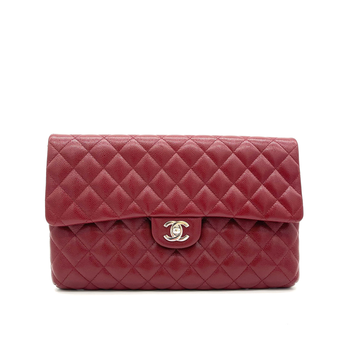 CHANEL Caviar Quilted Flap Clutch Burgundy