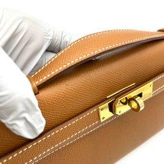 Hermes Gold Swift Leather Kelly Cut Clutch