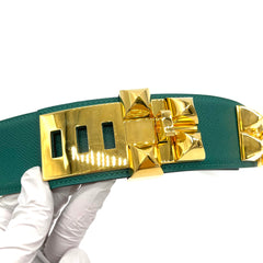 HERMES Courchevel Collier De Chien CDC Belt 85 32 Gold Green