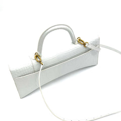 BALENCIAGA Hourglass Stretch Top Handle Bag Crocodile White