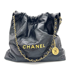 CHANEL Shiny Calfskin Quilted Chanel 22 Bag Medium Black