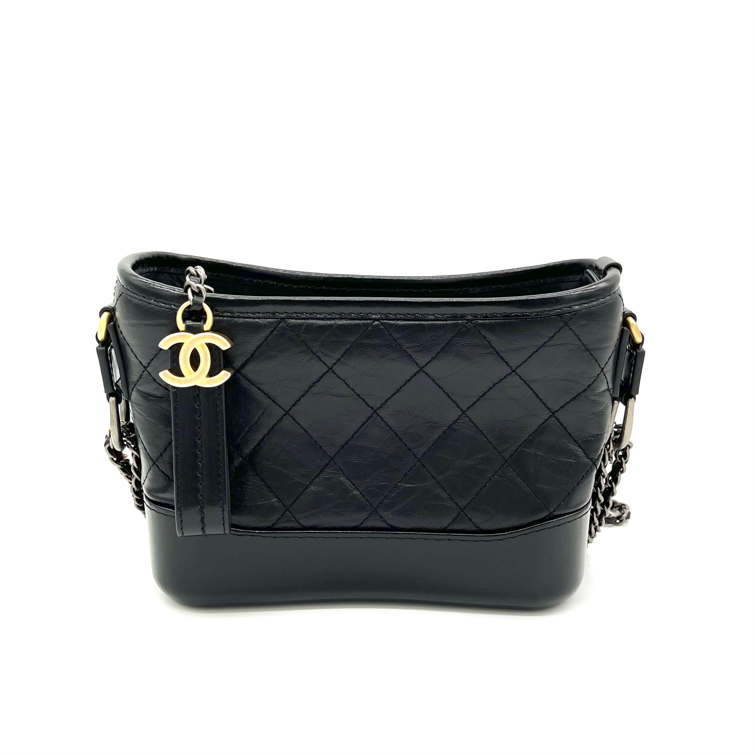 Chanel Black/Gold Quilted Leather Small Gabrielle Hobo at 1stDibs