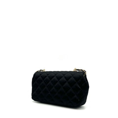 Chanel Satin Black Single Mini Flap Bag with Champagne Gold Hardware