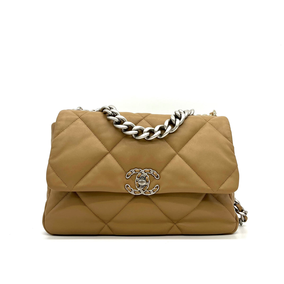 Chanel  Lambskin Quilted Large Chanel 19 Flap Dark Beige