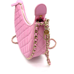 CHANEL Lambskin Quilted Small Hobo Bag Pink