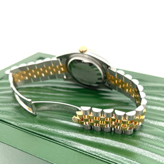 ROLEX Oyster Perpetual Datejust 36 Black Mother of Pearl Dial Stainless Steel and 18K Gold Jubilee Bracelet Automatic Watch Item No. 116231BKMDJ