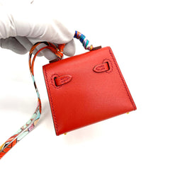 Hermes Kelly Twilly Bag Charm Fauve Palladium Tadelakt Leather Limited Edition