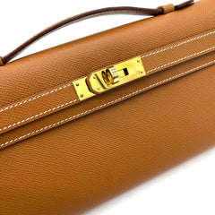 Hermes Gold Swift Leather Kelly Cut Clutch