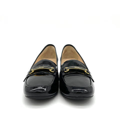 Prada Black Patent Leather Block Heel Loafer Pumps Size 38.5