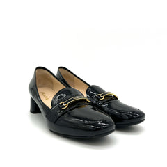 Prada Black Patent Leather Block Heel Loafer Pumps Size 38.5