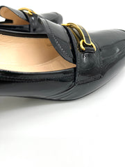 Prada Black Patent Leather Block Heel Loafer Pumps Size 38.5