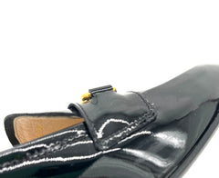 Prada Black Patent Leather Block Heel Loafer Pumps Size 38.5