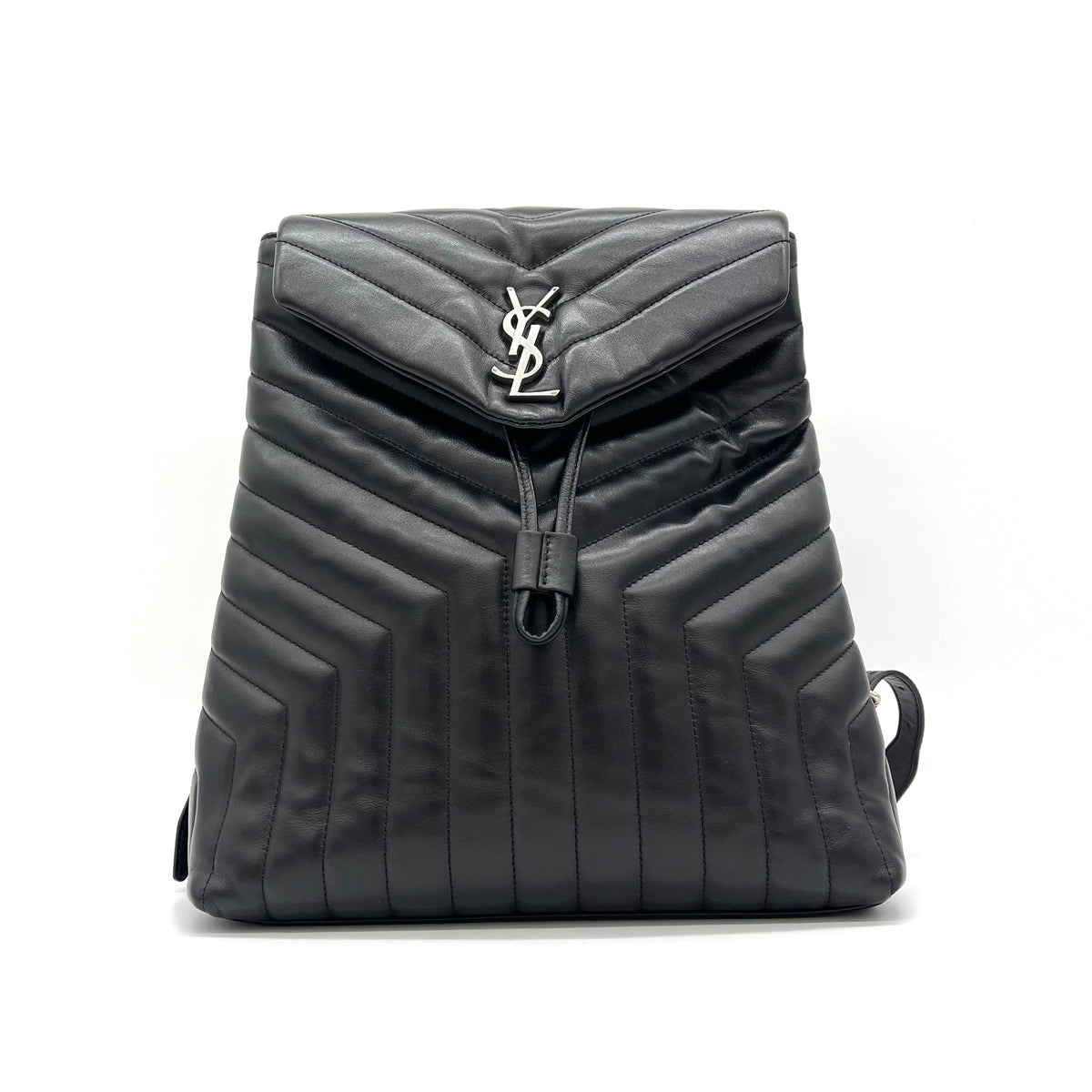 Saint Laurent  Calfskin Y Quilted Monogram Medium Loulou Backpack Black