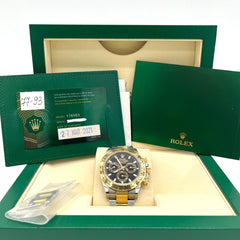 Rolex Daytona Two Tone Black Dial Mens Watch Box Papers