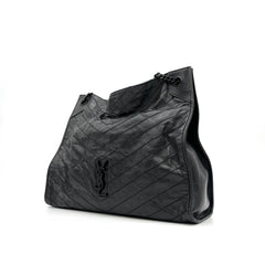 Saint Laurent  Crinkled Calfskin Matelasse Monogram Large Niki Shopper Tote Black