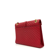 Saint Laurent  Grain De Poudre Matelasse Chevron Large Monogram Satchel Lipstick Red 2013