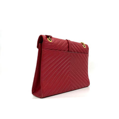 Saint Laurent  Grain De Poudre Matelasse Chevron Large Monogram Satchel Lipstick Red 2013