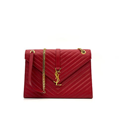 Saint Laurent  Grain De Poudre Matelasse Chevron Large Monogram Satchel Lipstick Red 2013