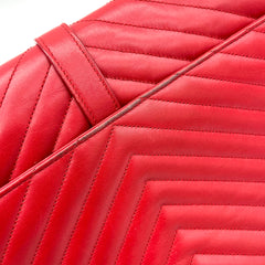 Saint Laurent  Grain De Poudre Matelasse Chevron Large Monogram Satchel Lipstick Red 2013