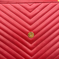 Saint Laurent  Grain De Poudre Matelasse Chevron Large Monogram Satchel Lipstick Red 2013