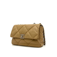 Chanel  Lambskin Quilted Large Chanel 19 Flap Dark Beige