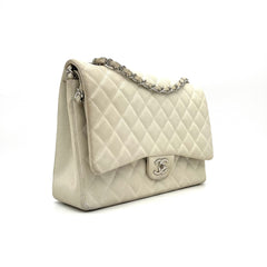 Chanel  Pearly Caviar Quilted Jumbo Double Flap Dark White 2013 (Countdown sale)