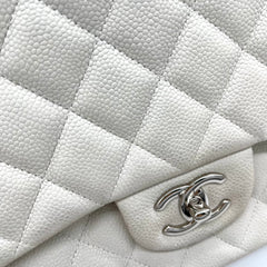 Chanel  Pearly Caviar Quilted Jumbo Double Flap Dark White 2013 (Countdown sale)