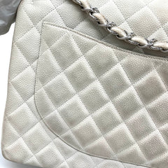 Chanel  Pearly Caviar Quilted Jumbo Double Flap Dark White 2013 (Countdown sale)