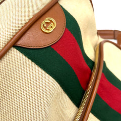 Gucci  Vintage Canvas Calfskin Web Backpack Sand Light Cuir