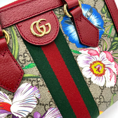 Gucci  GG Supreme Monogram Flora Web Small Ophidia Tote Bag Red