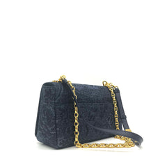 CHRISTIAN DIOR Navy Floral Denim Medium Caro Chain Bag