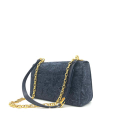 CHRISTIAN DIOR Navy Floral Denim Medium Caro Chain Bag