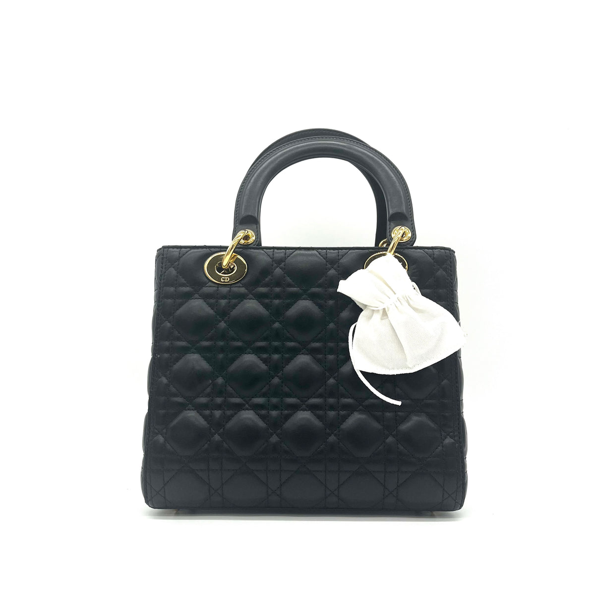 Christian Dior  Lambskin Cannage Medium Lady Dior Black