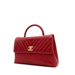 Chanel  Calfskin Chevron Quilted Large Coco Handle Flap Red 2017