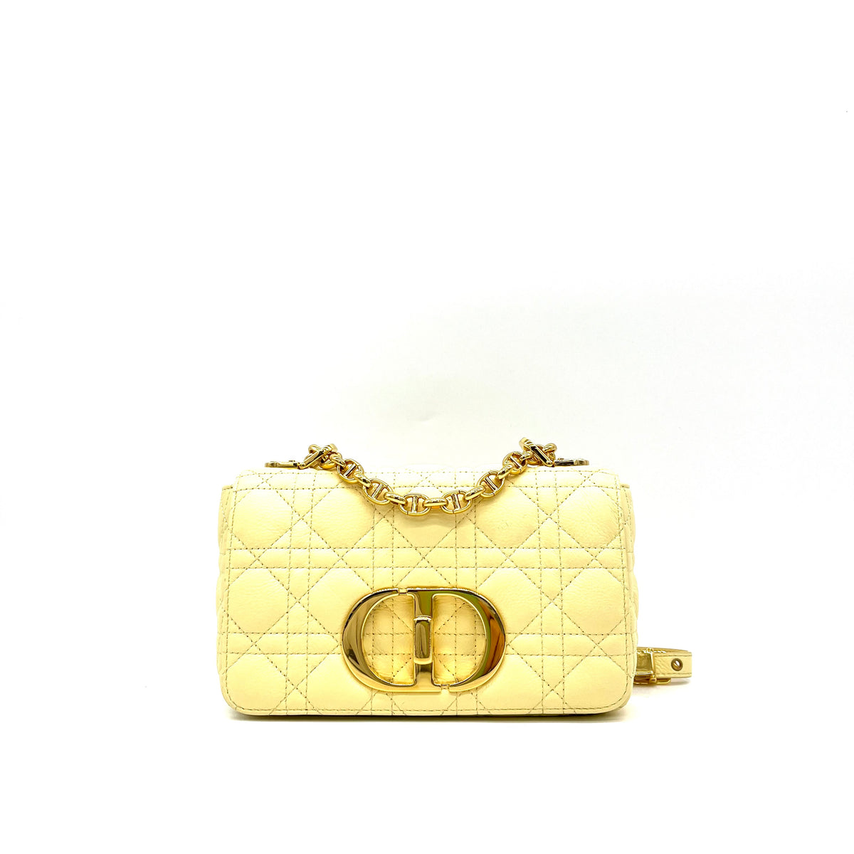 Christian Dior Calfskin Cannage Small Caro Bag Pale Yellow