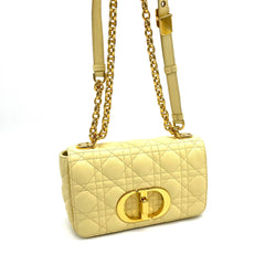 Christian Dior Calfskin Cannage Small Caro Bag Pale Yellow