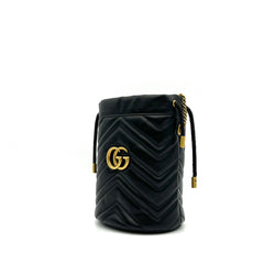 Gucci  Calfskin Matelasse Mini GG Marmont 2.0 Bucket Bag Black