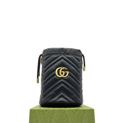 Gucci  Calfskin Matelasse Mini GG Marmont 2.0 Bucket Bag Black