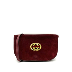 GUCCI Red GG Logo Shoulder Bag suede Vintage