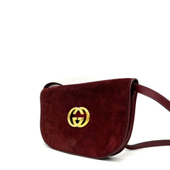 GUCCI Red GG Logo Shoulder Bag suede Vintage