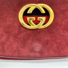 GUCCI Red GG Logo Shoulder Bag suede Vintage