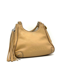 Chanel Grained Calfskin Tassel Hobo Beige 2003-2004