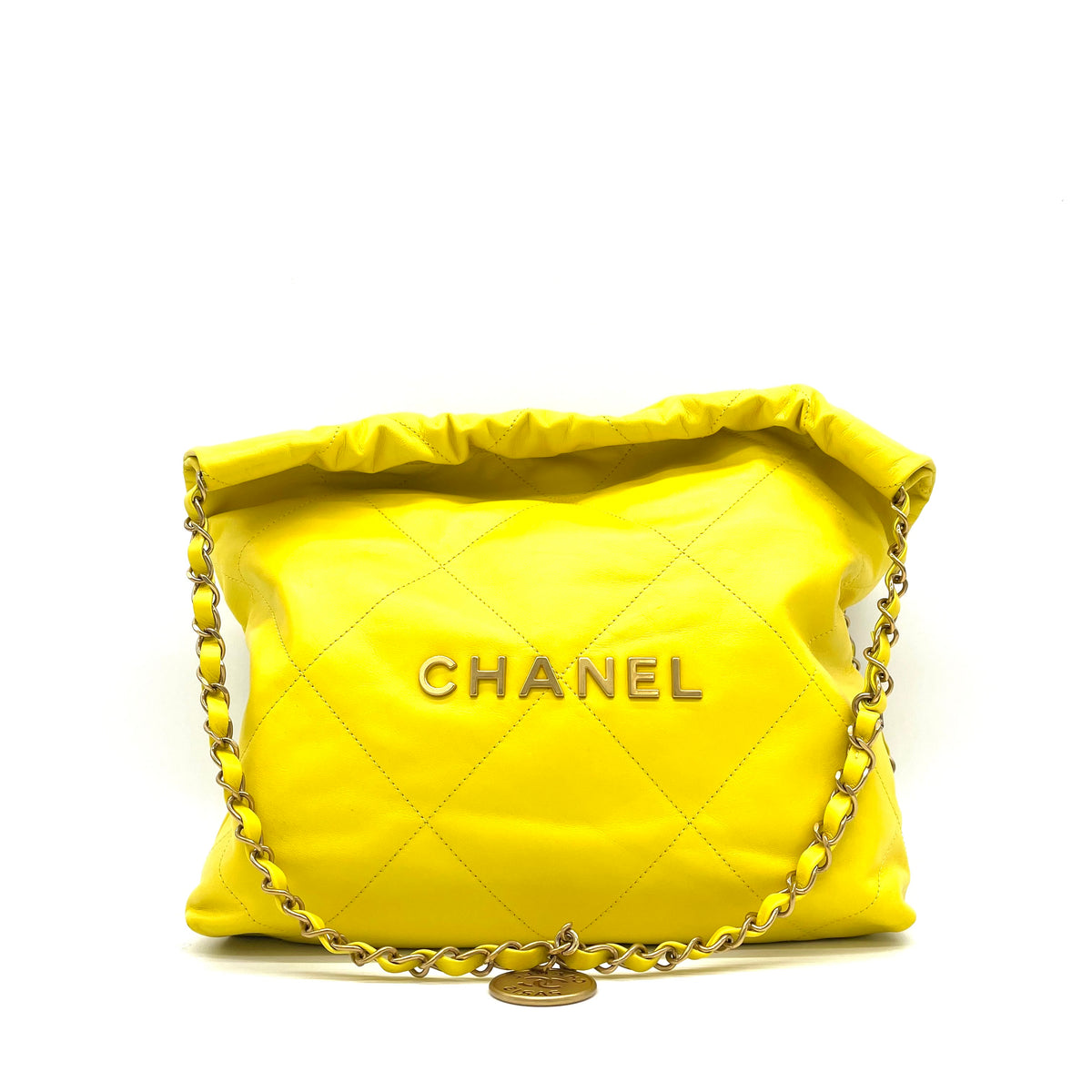 Chanel  Shiny Calfskin Quilted Small Chanel 22 Yellow 2023