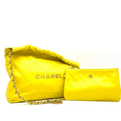 Chanel  Shiny Calfskin Quilted Small Chanel 22 Yellow 2023