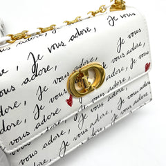 Dior amour Miss Caro Mini Bag White Calfskin with Black and Red Je Vous Adore Print