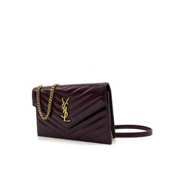 Saint Laurent YSL Envelope Wallet on Chain in Quilted Patent Leather