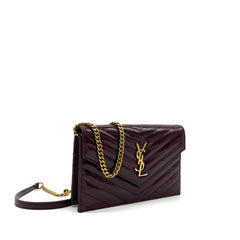 Saint Laurent YSL Envelope Wallet on Chain in Quilted Patent Leather