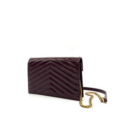 Saint Laurent YSL Envelope Wallet on Chain in Quilted Patent Leather